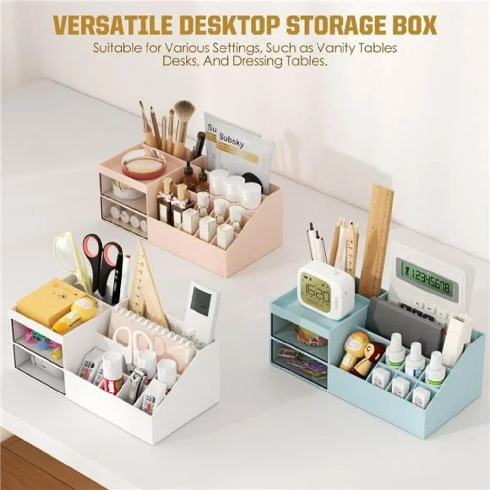 White makeup organizer with drawers countertop storage for vanity bathroom